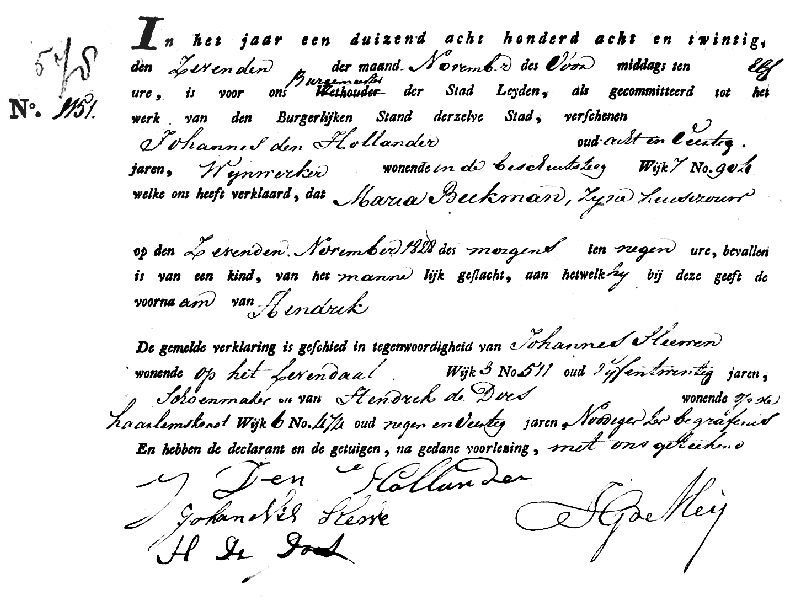 18281107 geb akte 1151 Hendrik zv J d Hollander - M Beekman